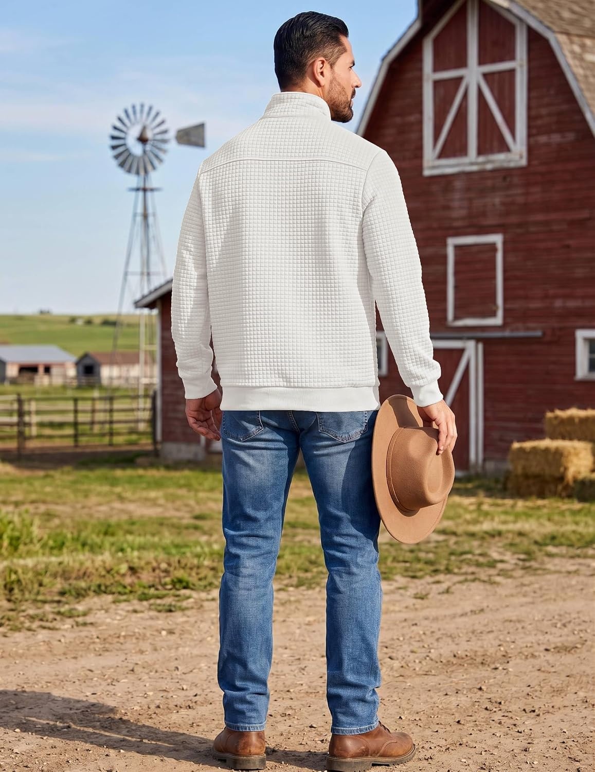 image:imageCOOFANDY Mens Quarter Zip Pullover Sweatshirts 14 Zip Long Sleeve SweaterZcontrast WhiteBrown