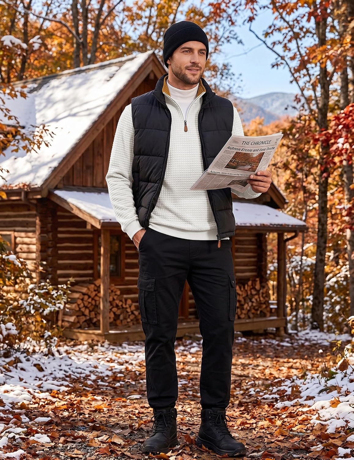 image:imageCOOFANDY Mens Quarter Zip Pullover Sweatshirts 14 Zip Long Sleeve SweaterZcontrast WhiteBrown