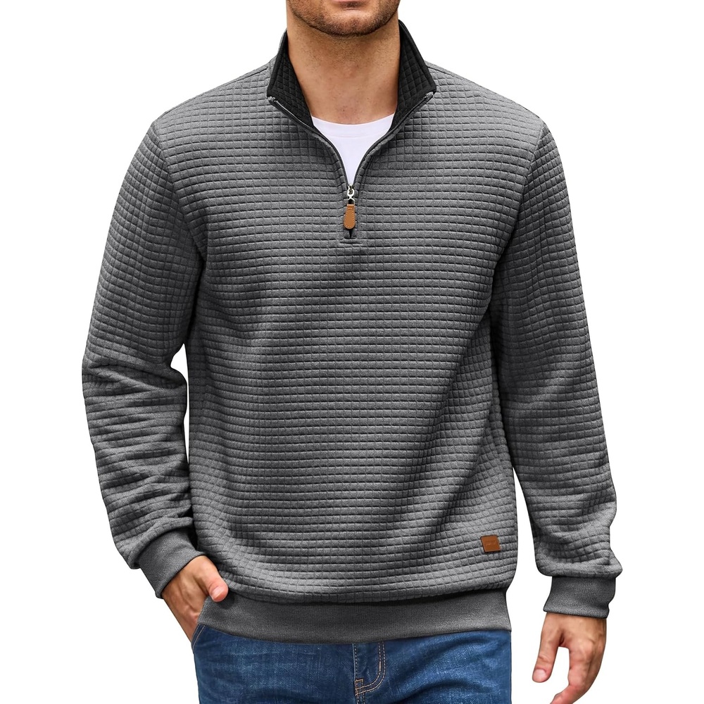 image:imageCOOFANDY Mens Quarter Zip Pullover Sweatshirts 14 Zip Long Sleeve SweaterZcontrast GreyBlack