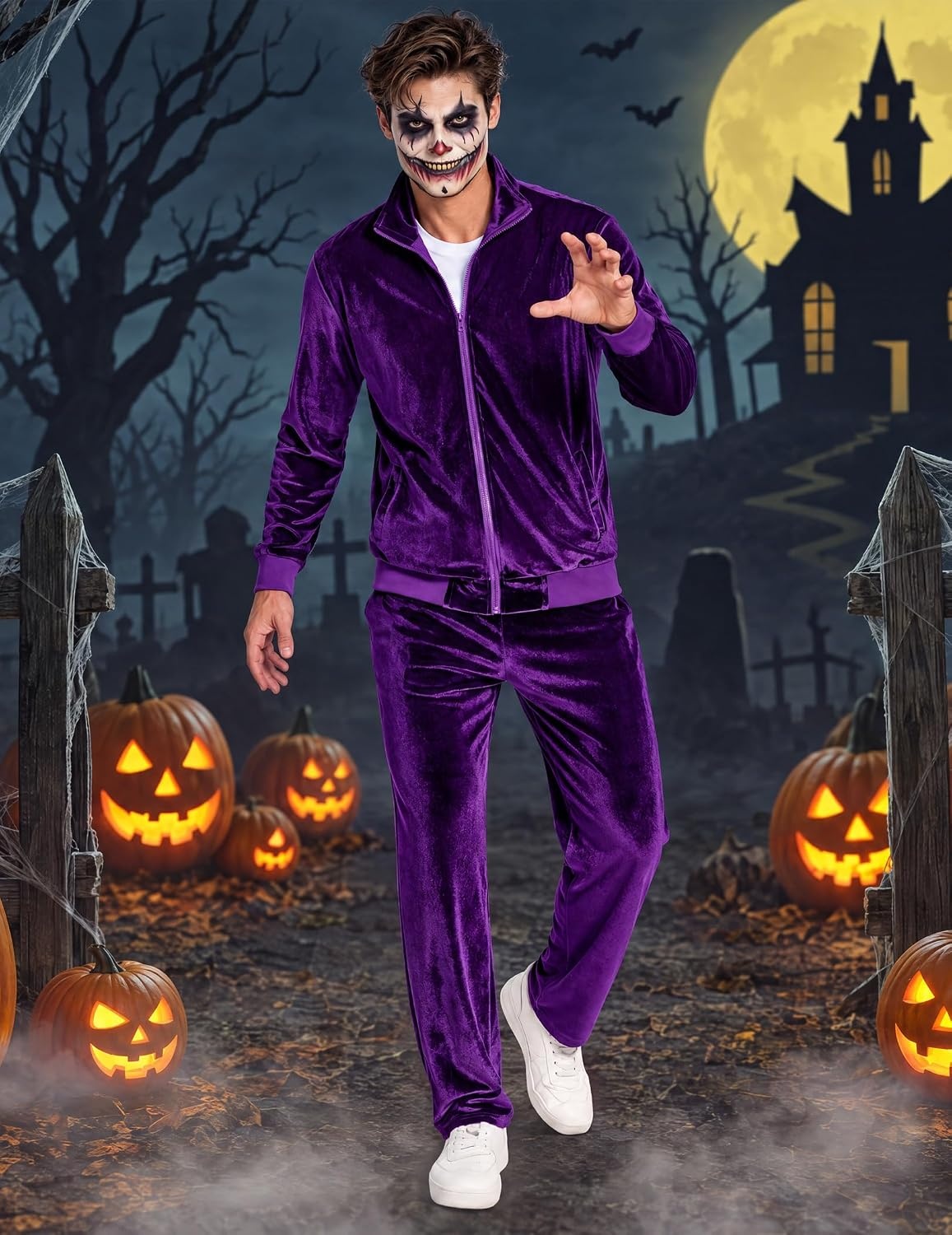image:imageCOOFANDY Mens 2 Piece Velour Tracksuit Full Zip Jackets Pants Velvet Jogging Suits Sweatsuit SetLight Purple