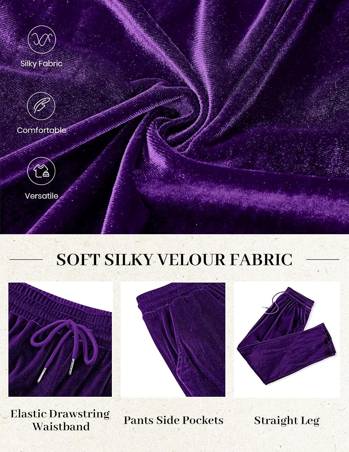 image:imageCOOFANDY Mens 2 Piece Velour Tracksuit Full Zip Jackets Pants Velvet Jogging Suits Sweatsuit SetLight Purple