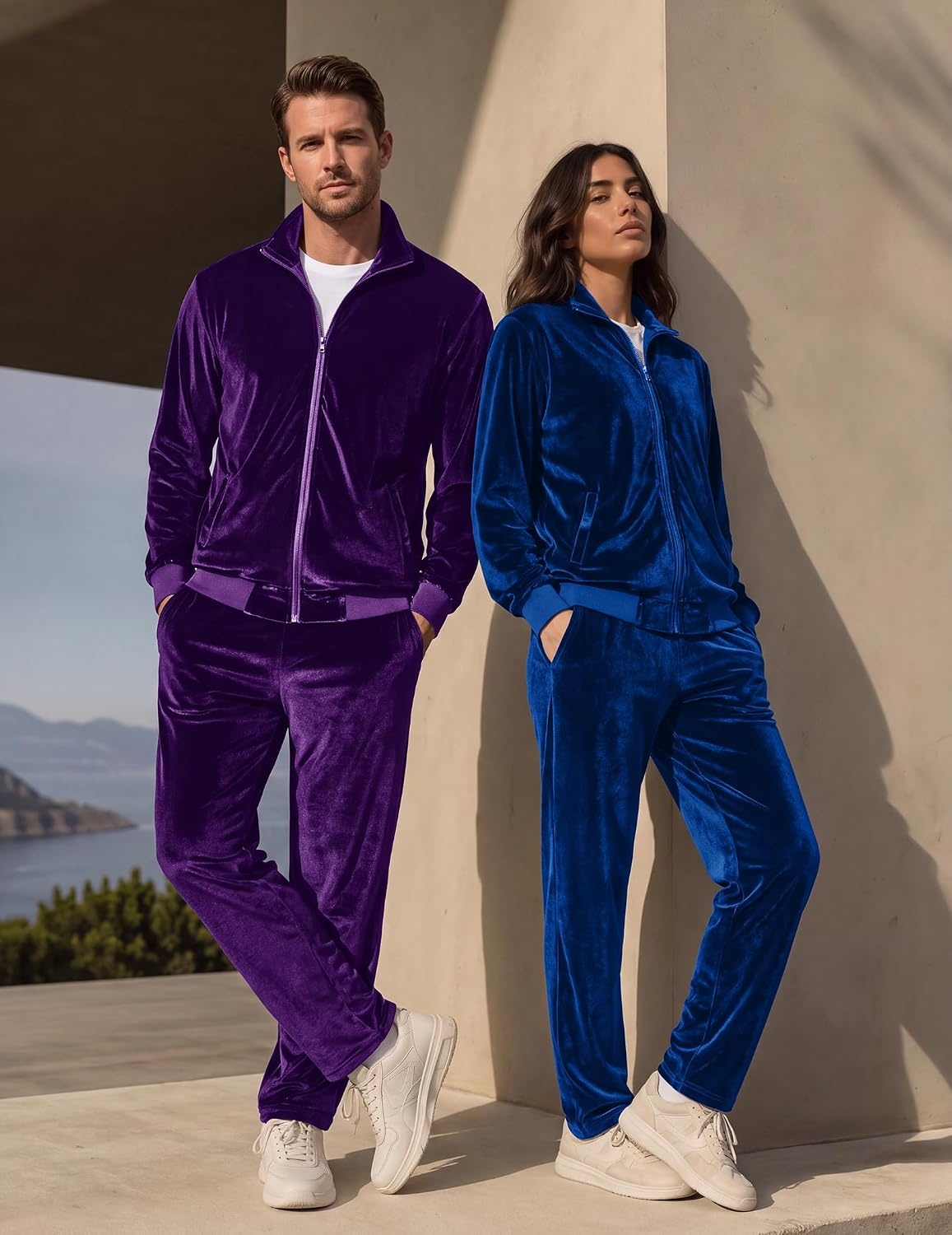 image:imageCOOFANDY Mens 2 Piece Velour Tracksuit Full Zip Jackets Pants Velvet Jogging Suits Sweatsuit SetLight Purple