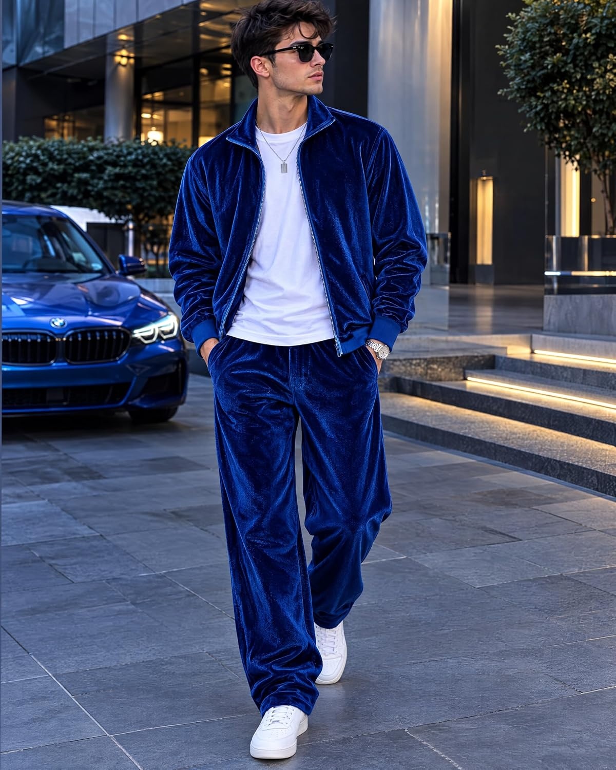 image:imageCOOFANDY Mens 2 Piece Velour Tracksuit Full Zip Jackets Pants Velvet Jogging Suits Sweatsuit SetSky Blue