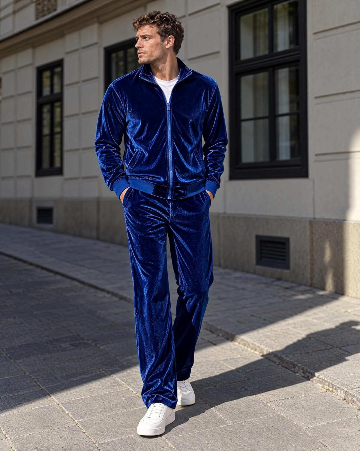 image:imageCOOFANDY Mens 2 Piece Velour Tracksuit Full Zip Jackets Pants Velvet Jogging Suits Sweatsuit SetSky Blue