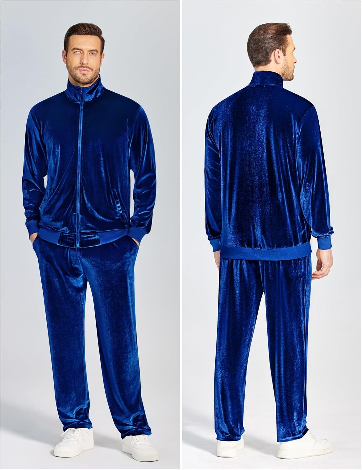 image:imageCOOFANDY Mens 2 Piece Velour Tracksuit Full Zip Jackets Pants Velvet Jogging Suits Sweatsuit SetSky Blue