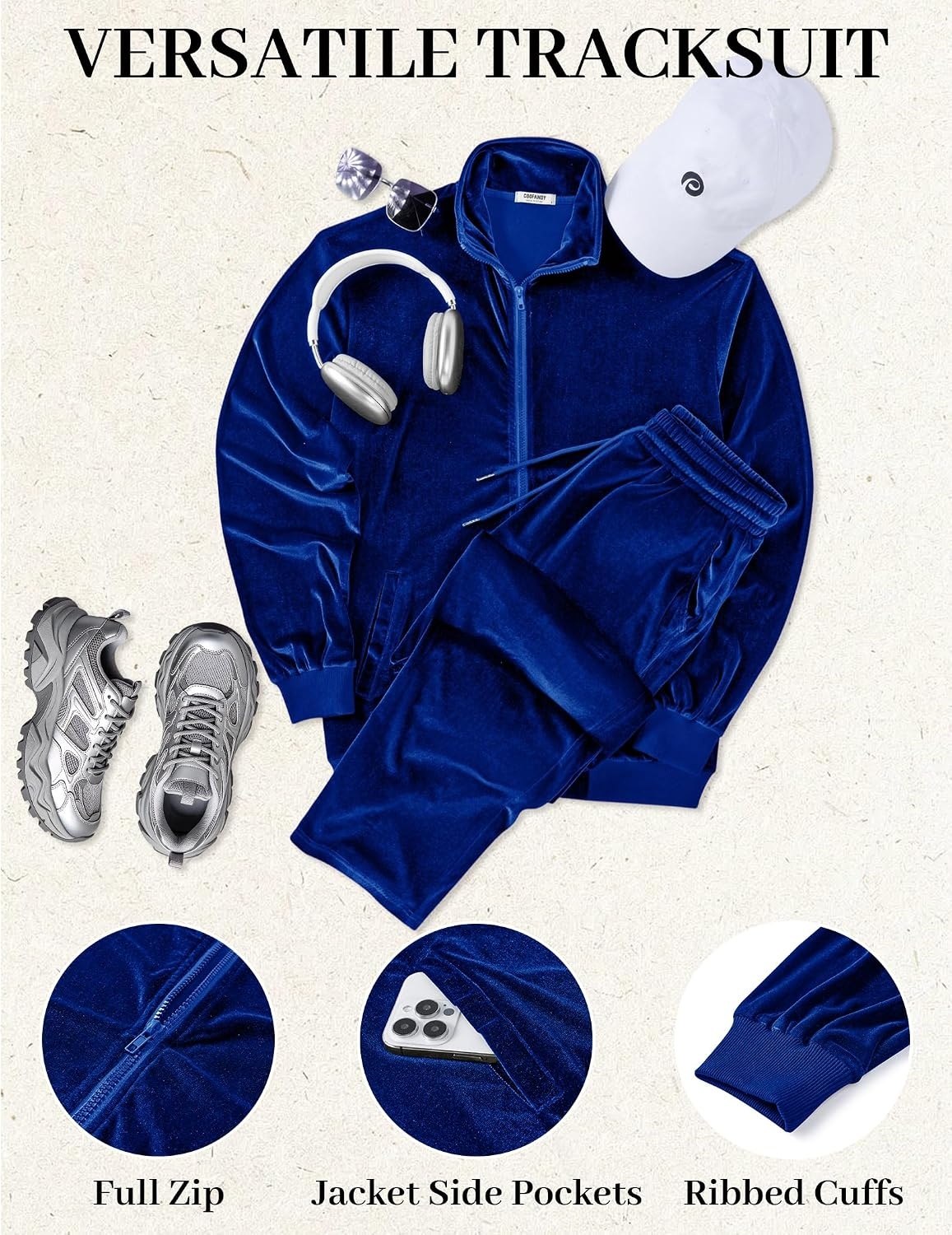 image:imageCOOFANDY Mens 2 Piece Velour Tracksuit Full Zip Jackets Pants Velvet Jogging Suits Sweatsuit SetSky Blue