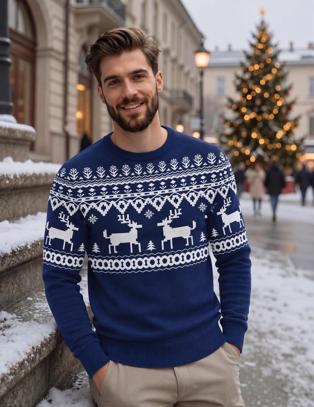 image:imageCOOFANDY Mens Christmas Sweaters Crewneck Funny Ugly Knitted PulloversBlue Reindeer
