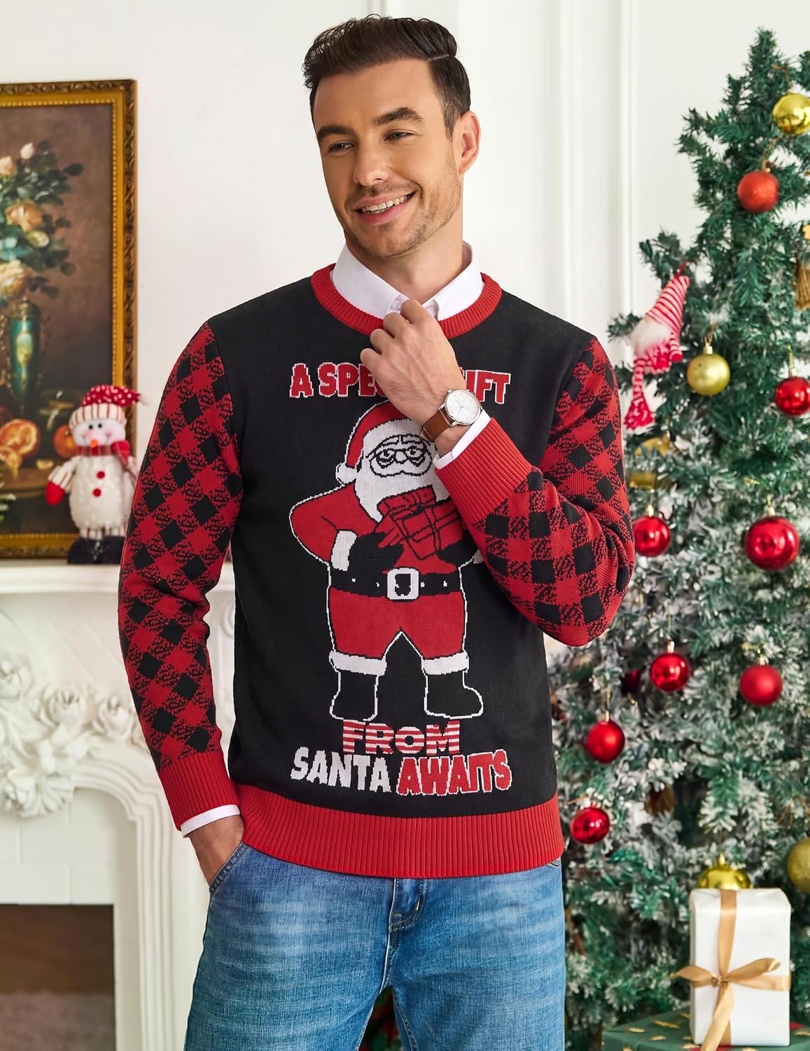 image:imageCOOFANDY Mens Christmas Sweaters Crewneck Funny Ugly Knitted PulloversChristmas Gift