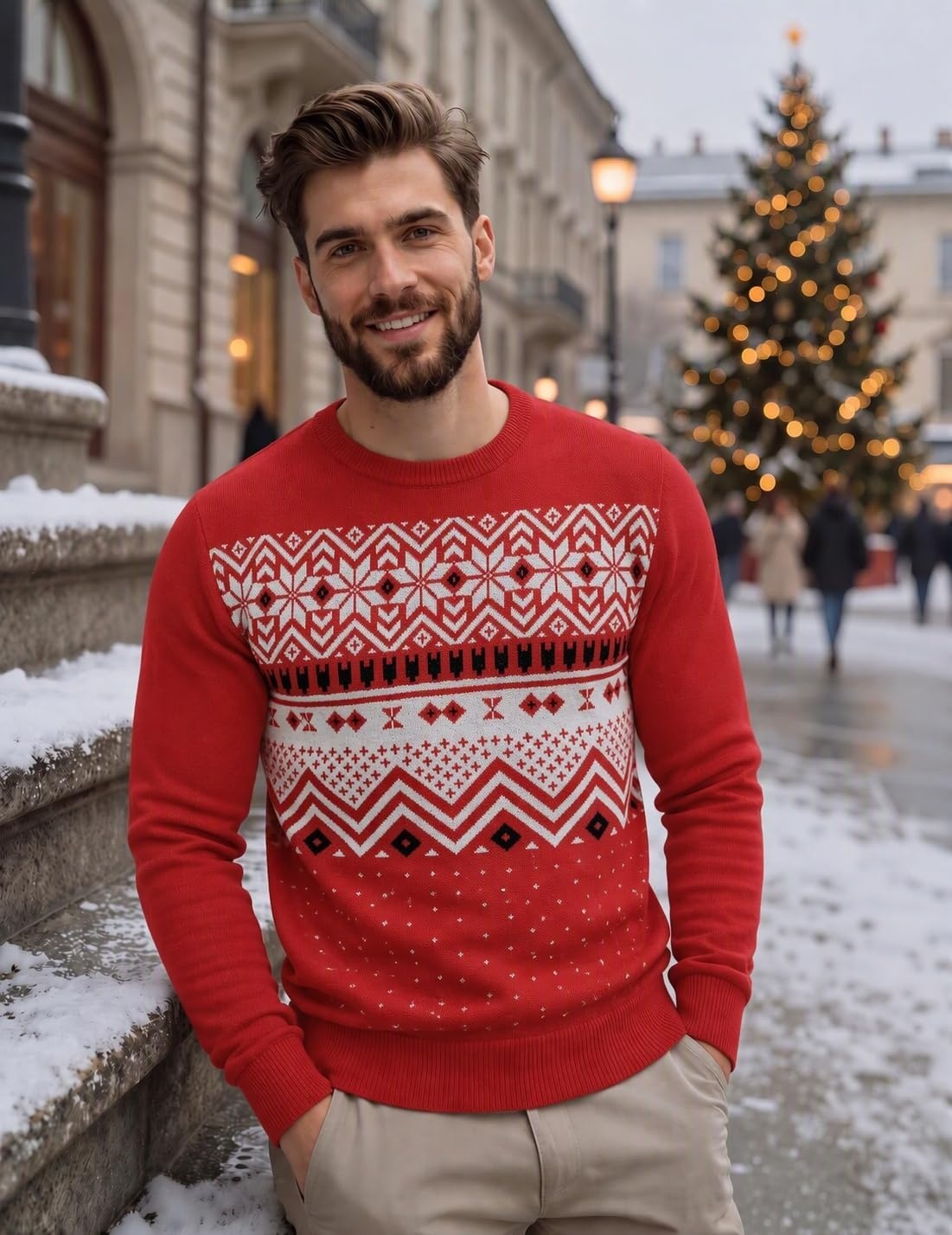 image:imageCOOFANDY Mens Christmas Sweaters Crewneck Funny Ugly Knitted PulloversChristmas Snowflake Red