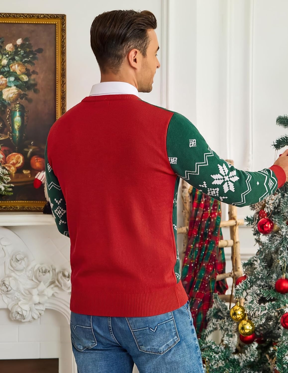 image:imageCOOFANDY Mens Christmas Sweaters Crewneck Funny Ugly Knitted PulloversChristmas Socks Green