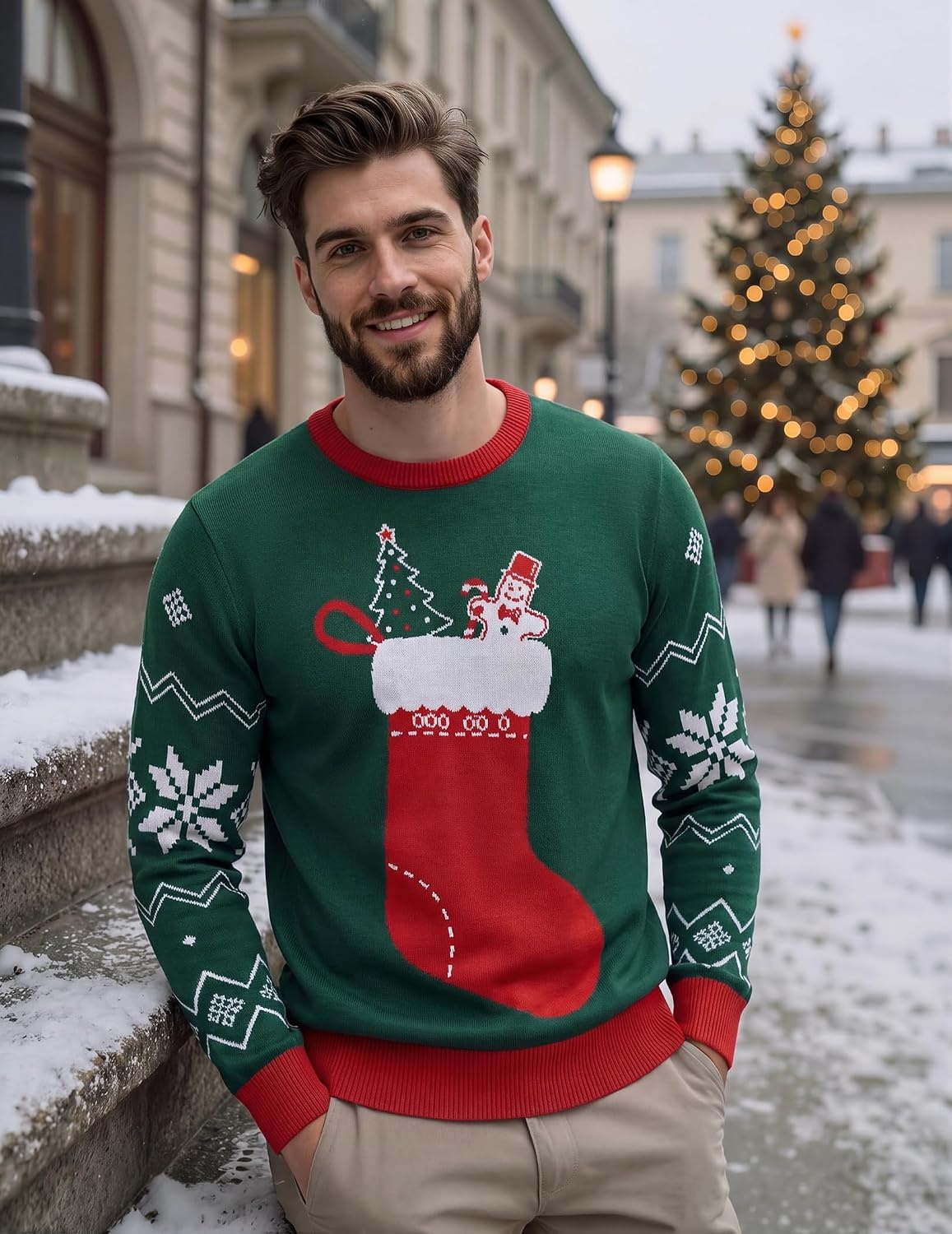 image:imageCOOFANDY Mens Christmas Sweaters Crewneck Funny Ugly Knitted PulloversChristmas Socks Green