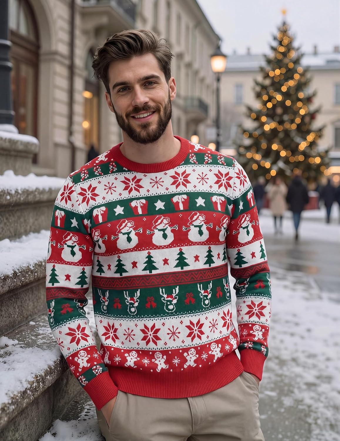 image:imageCOOFANDY Mens Christmas Sweaters Crewneck Funny Ugly Knitted PulloversFull Print Santa