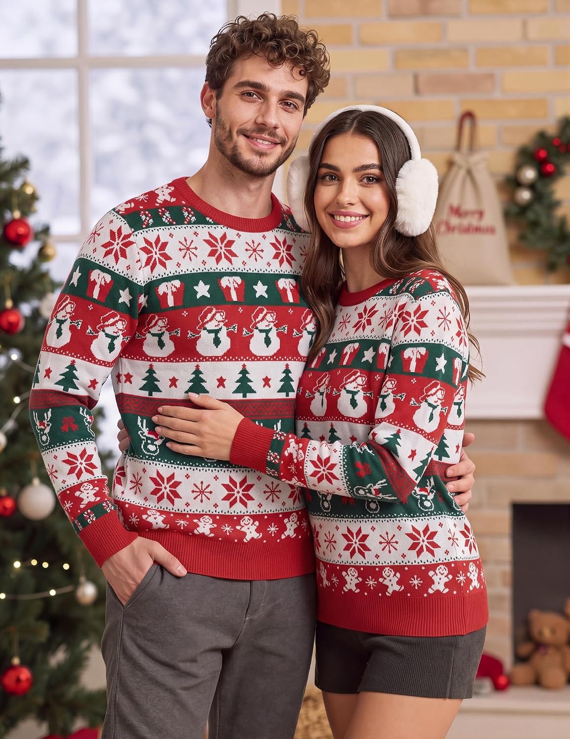 image:imageCOOFANDY Mens Christmas Sweaters Crewneck Funny Ugly Knitted PulloversFull Print Santa