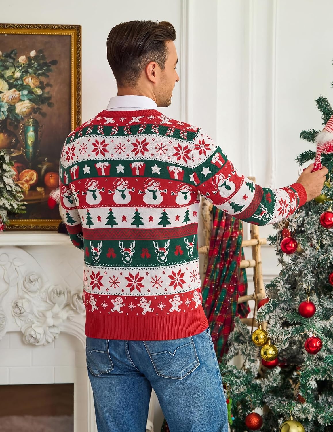 image:imageCOOFANDY Mens Christmas Sweaters Crewneck Funny Ugly Knitted PulloversFull Print Santa
