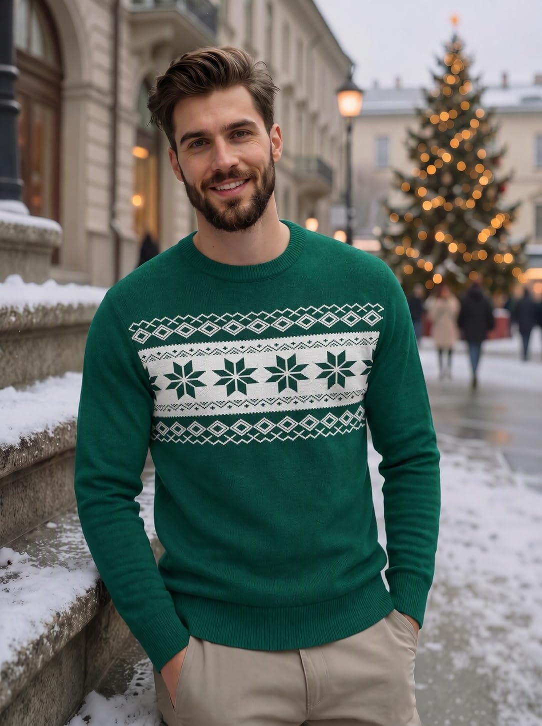 image:imageCOOFANDY Mens Christmas Sweaters Crewneck Funny Ugly Knitted PulloversGreen Snowflake