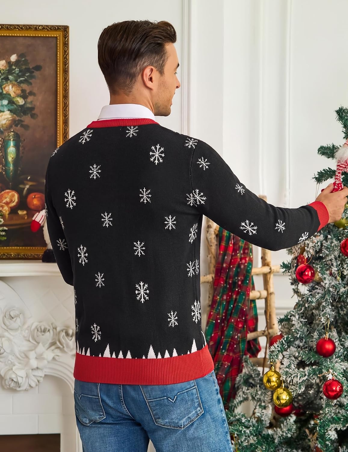 image:imageCOOFANDY Mens Christmas Sweaters Crewneck Funny Ugly Knitted PulloversLeaky Roof