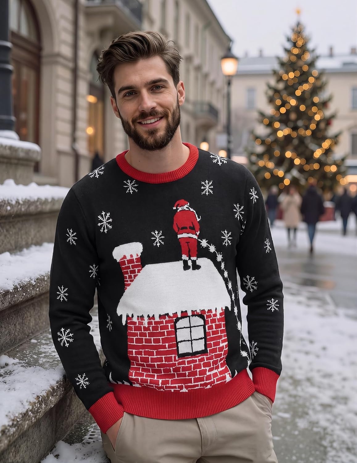 image:imageCOOFANDY Mens Christmas Sweaters Crewneck Funny Ugly Knitted PulloversLeaky Roof