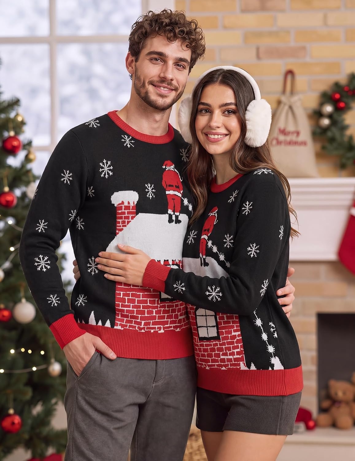image:imageCOOFANDY Mens Christmas Sweaters Crewneck Funny Ugly Knitted PulloversLeaky Roof