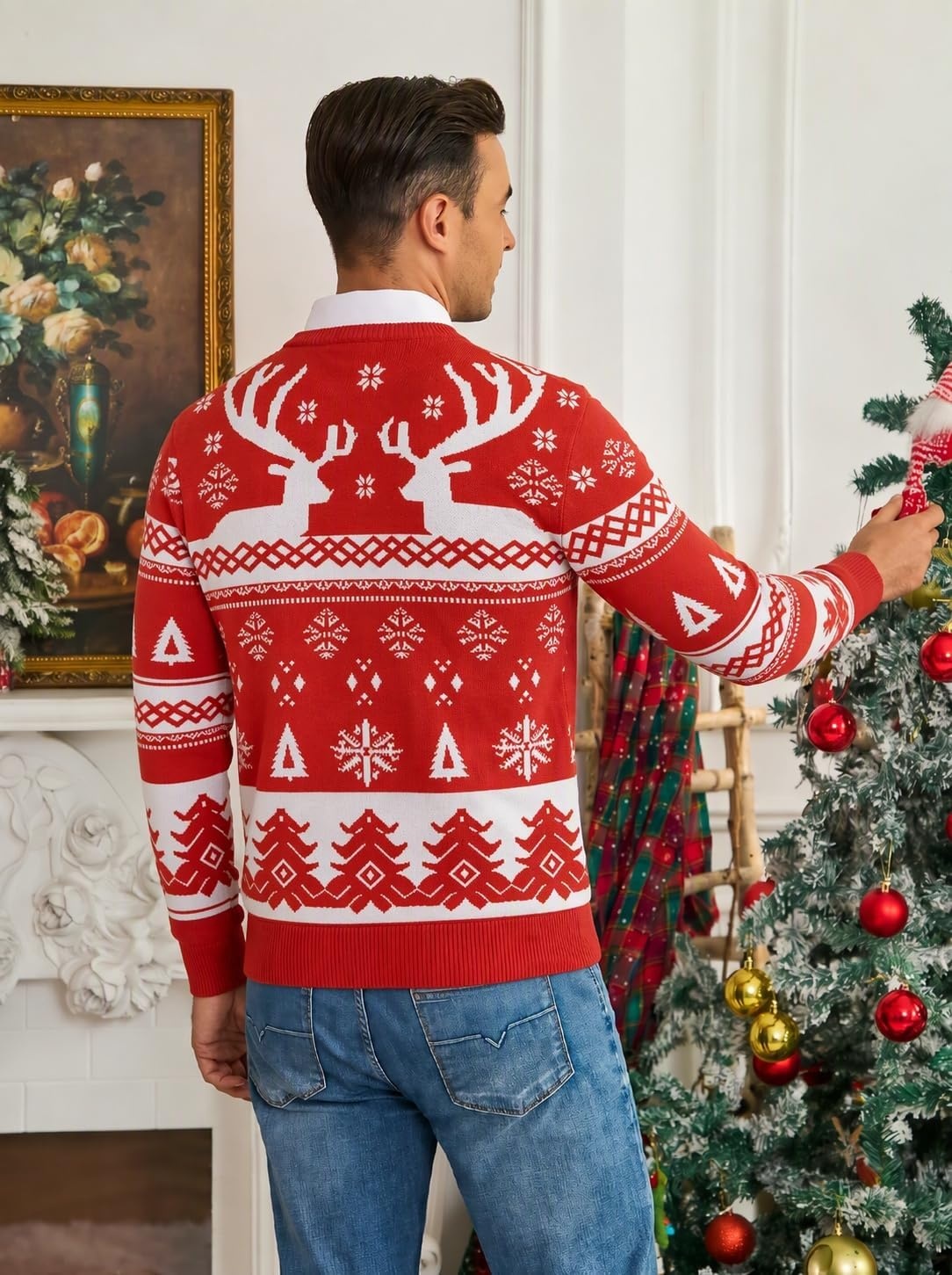 image:imageCOOFANDY Mens Christmas Sweaters Crewneck Funny Ugly Knitted PulloversRed Reindeer