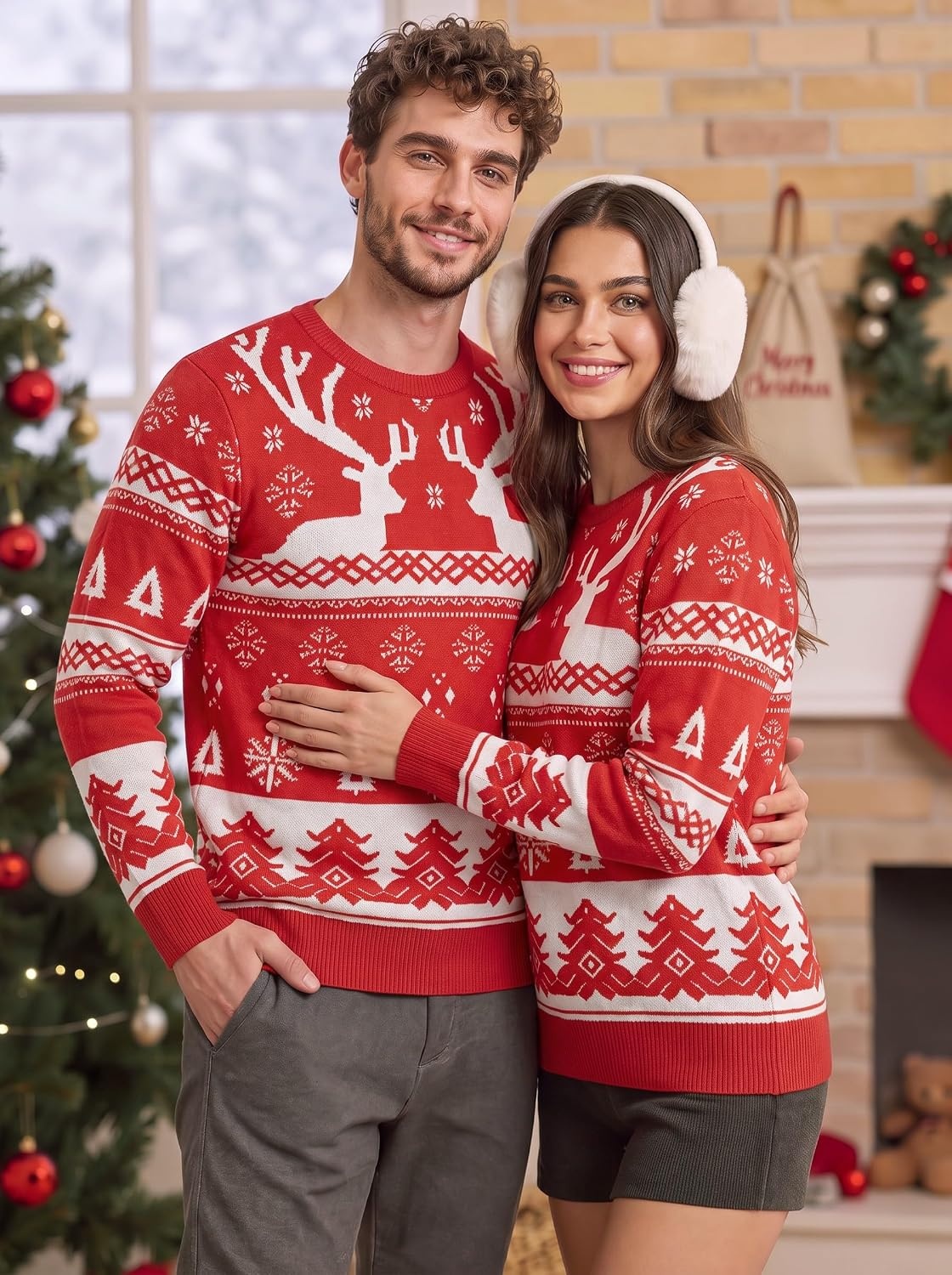 image:imageCOOFANDY Mens Christmas Sweaters Crewneck Funny Ugly Knitted PulloversRed Reindeer