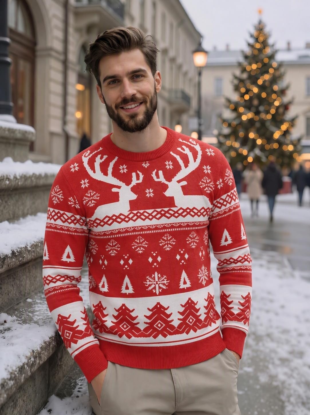image:imageCOOFANDY Mens Christmas Sweaters Crewneck Funny Ugly Knitted PulloversRed Reindeer