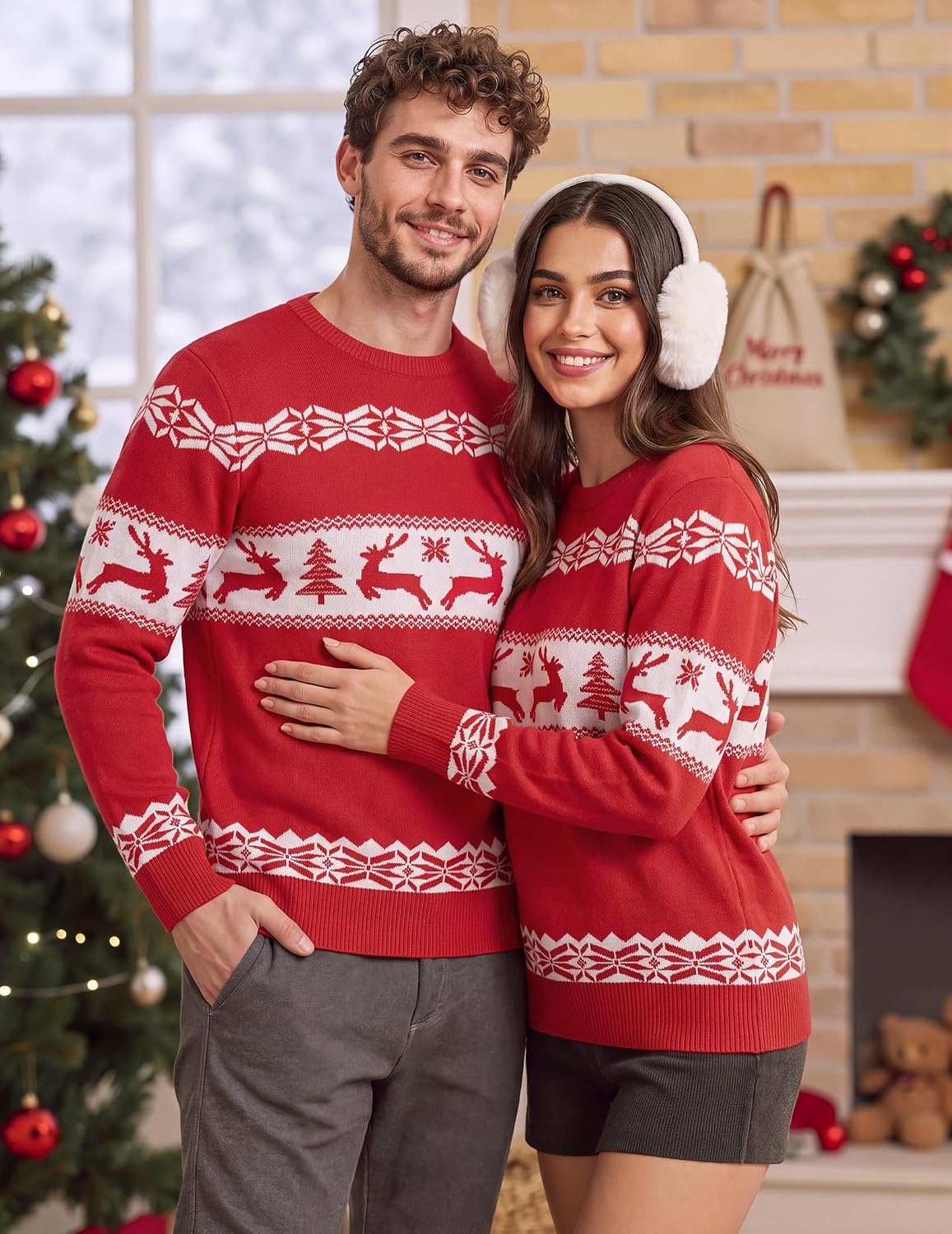 image:imageCOOFANDY Mens Christmas Sweaters Crewneck Funny Ugly Knitted PulloversReindeer Christmas Tree