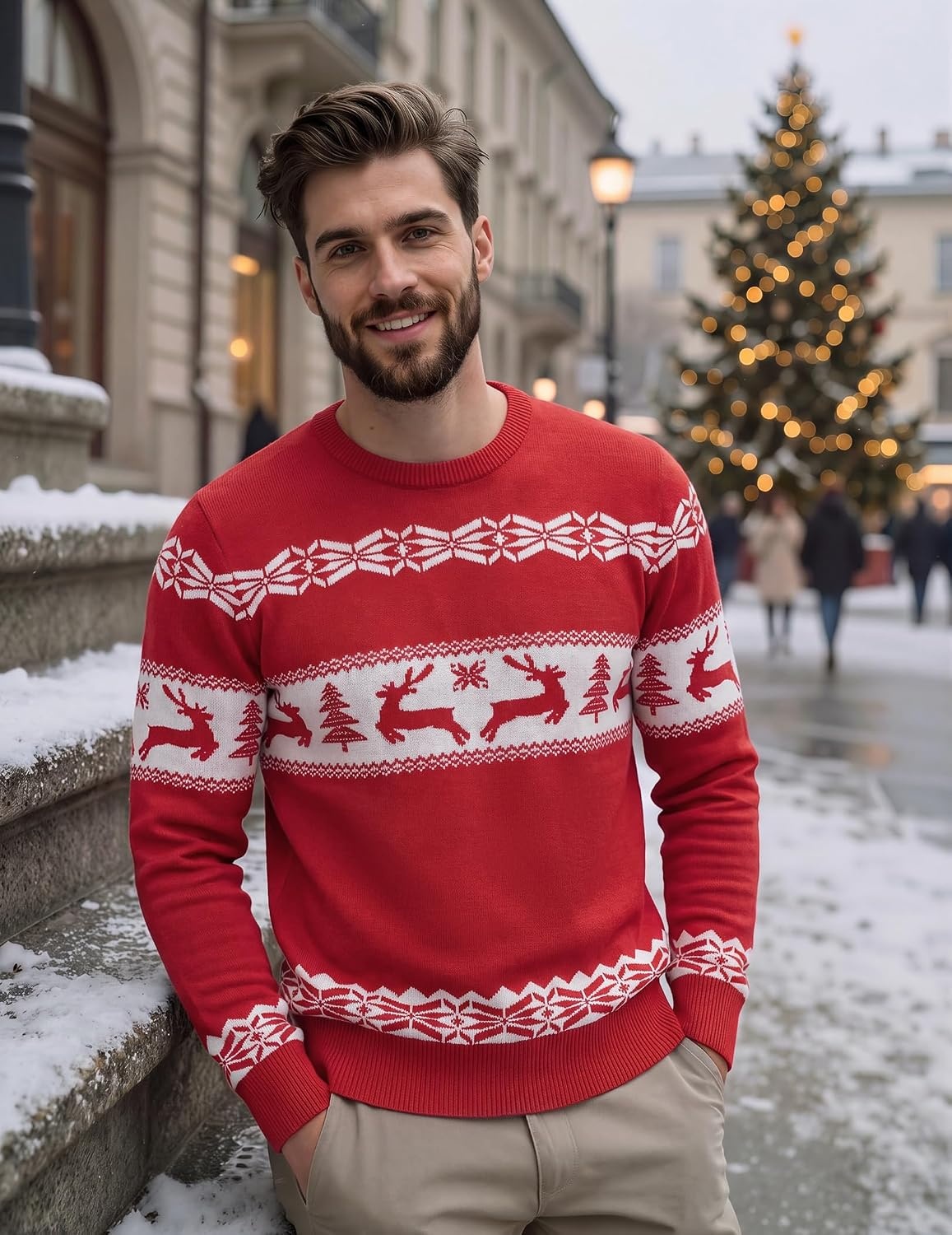 image:imageCOOFANDY Mens Christmas Sweaters Crewneck Funny Ugly Knitted PulloversReindeer Christmas Tree