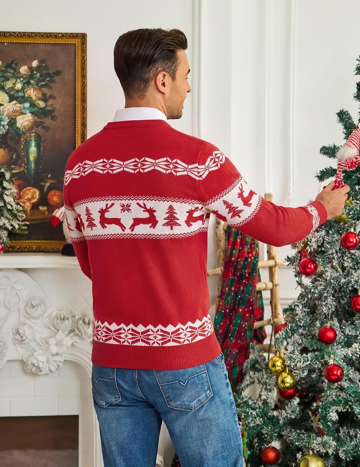 image:imageCOOFANDY Mens Christmas Sweaters Crewneck Funny Ugly Knitted PulloversReindeer Christmas Tree