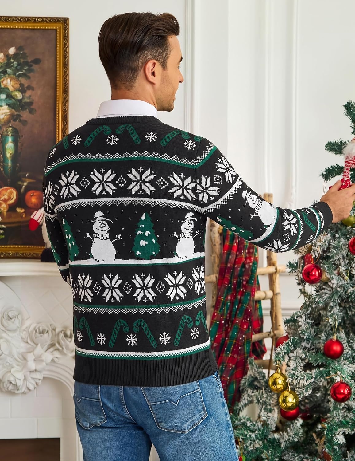 image:imageCOOFANDY Mens Christmas Sweaters Crewneck Funny Ugly Knitted PulloversStriped Snowman