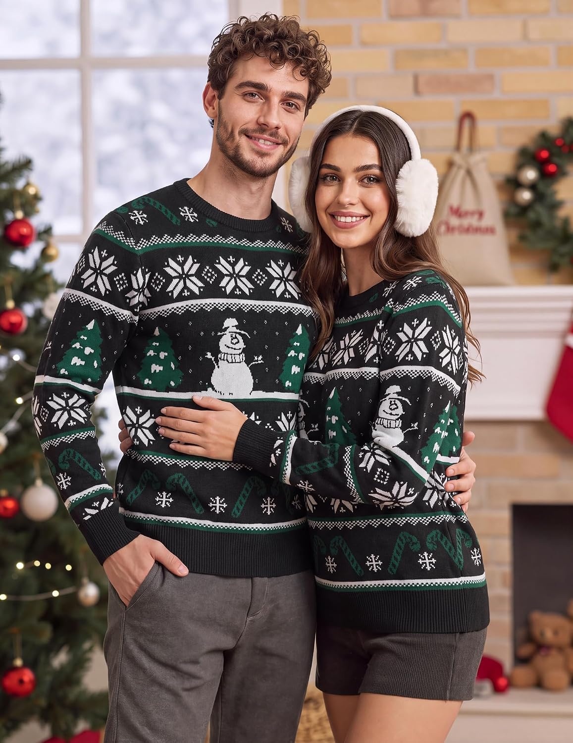 image:imageCOOFANDY Mens Christmas Sweaters Crewneck Funny Ugly Knitted PulloversStriped Snowman
