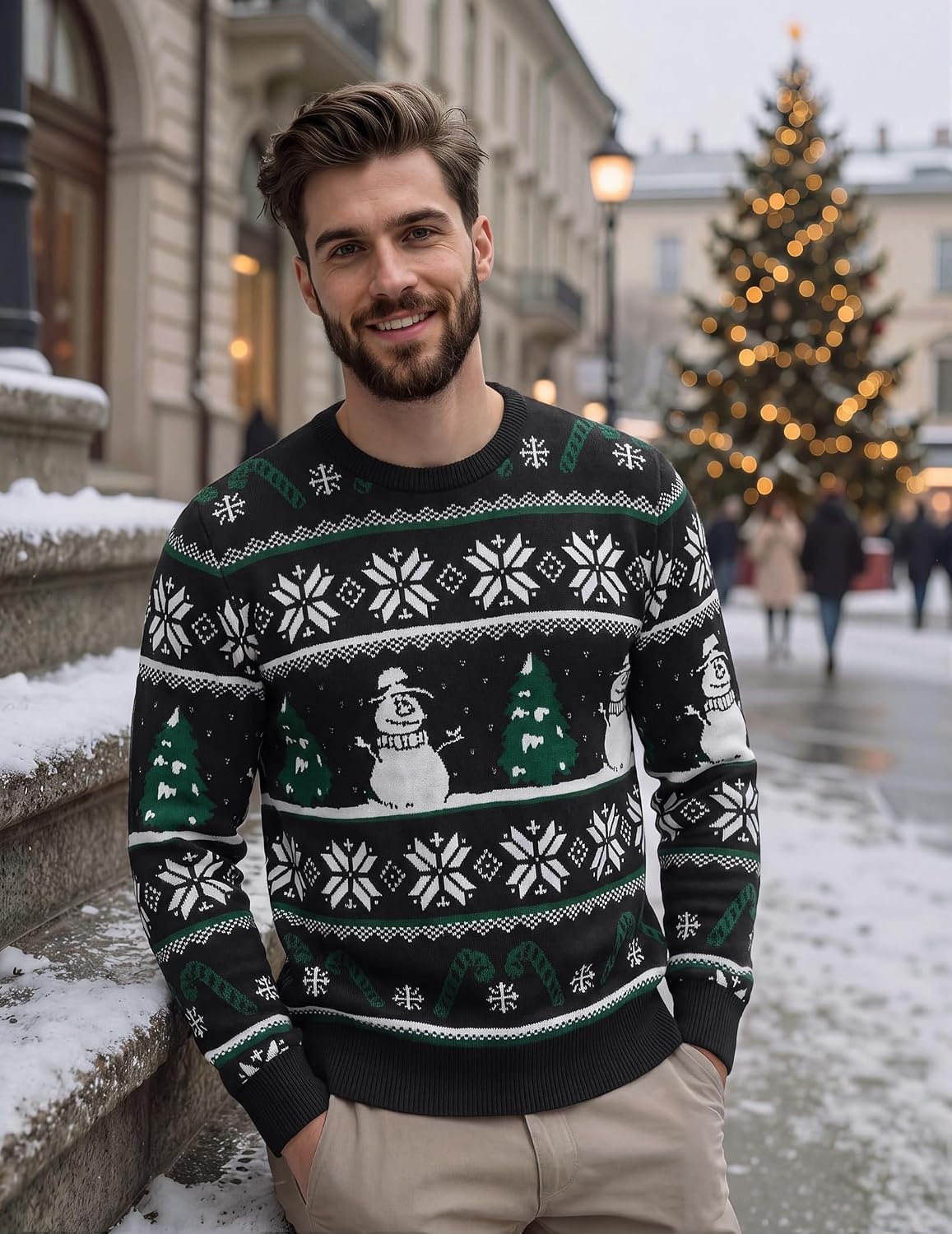 image:imageCOOFANDY Mens Christmas Sweaters Crewneck Funny Ugly Knitted PulloversStriped Snowman