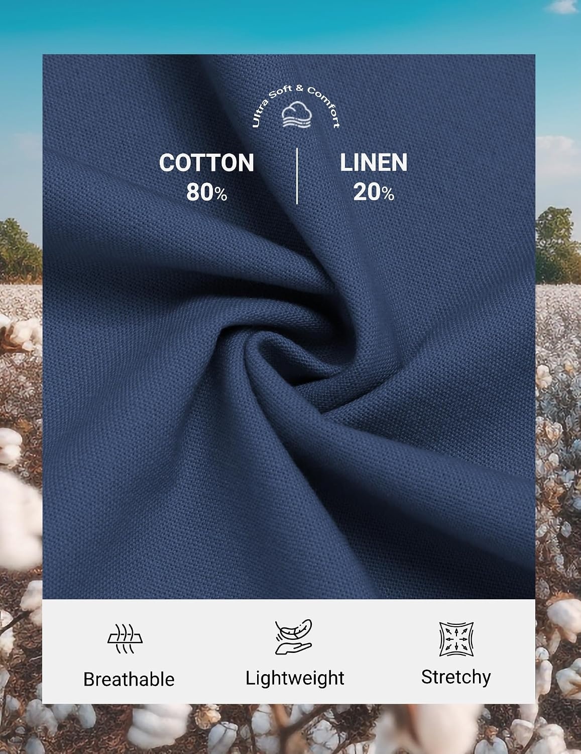image:imageCOOFANDY Mens Cotton Linen Pants Casual Lightweight Summer Beach Dress PantDark Blue
