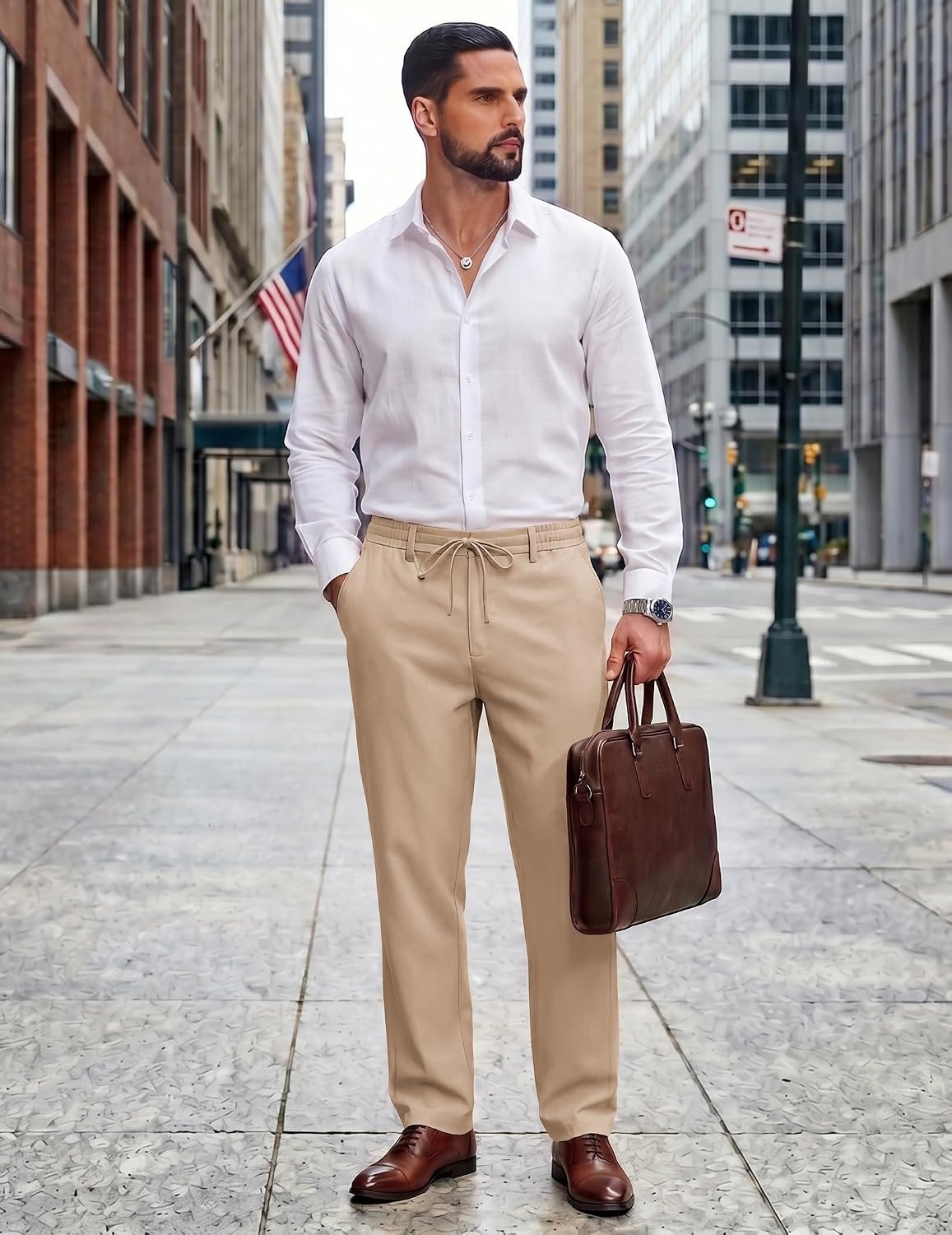 image:imageCOOFANDY Mens Cotton Linen Pants Casual Lightweight Summer Beach Dress PantLight Khaki