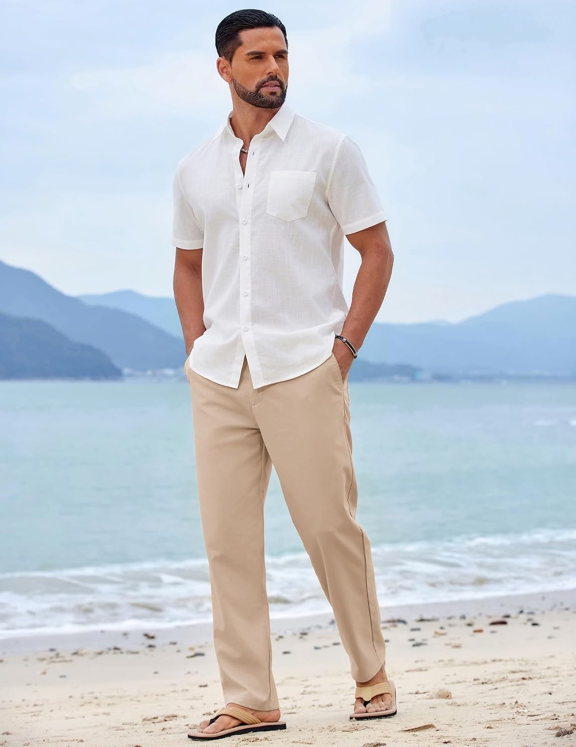 image:imageCOOFANDY Mens Cotton Linen Pants Casual Lightweight Summer Beach Dress PantLight Khaki