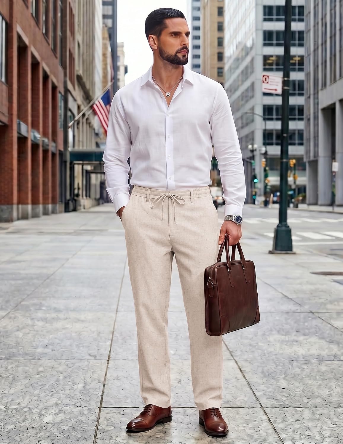 image:imageCOOFANDY Mens Cotton Linen Pants Casual Lightweight Summer Beach Dress PantLinen Khaki