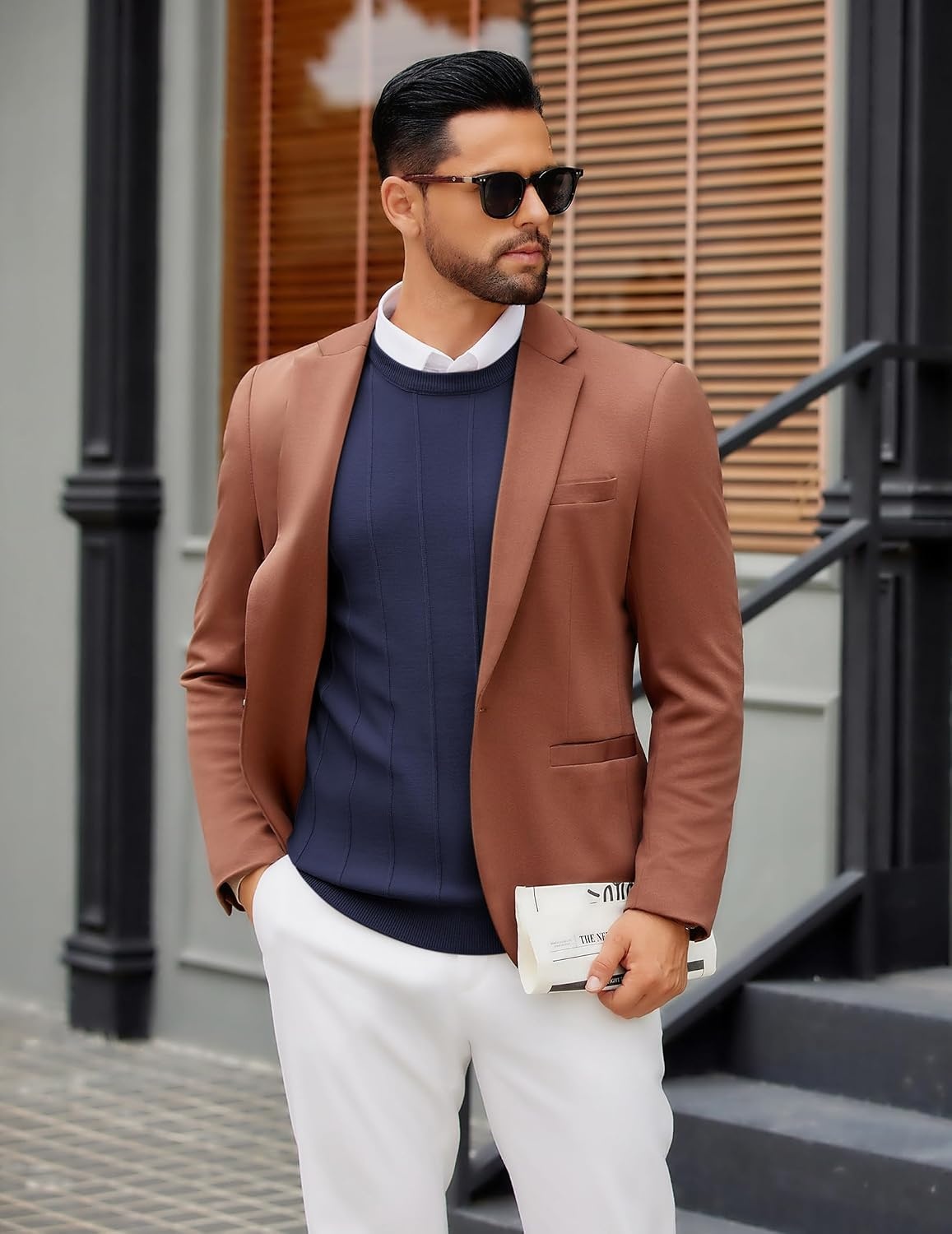 image:imageCOOFANDY Mens Crew Neck Sweater Long Sleeve Casual Knit Dress SweatersNavy Blue