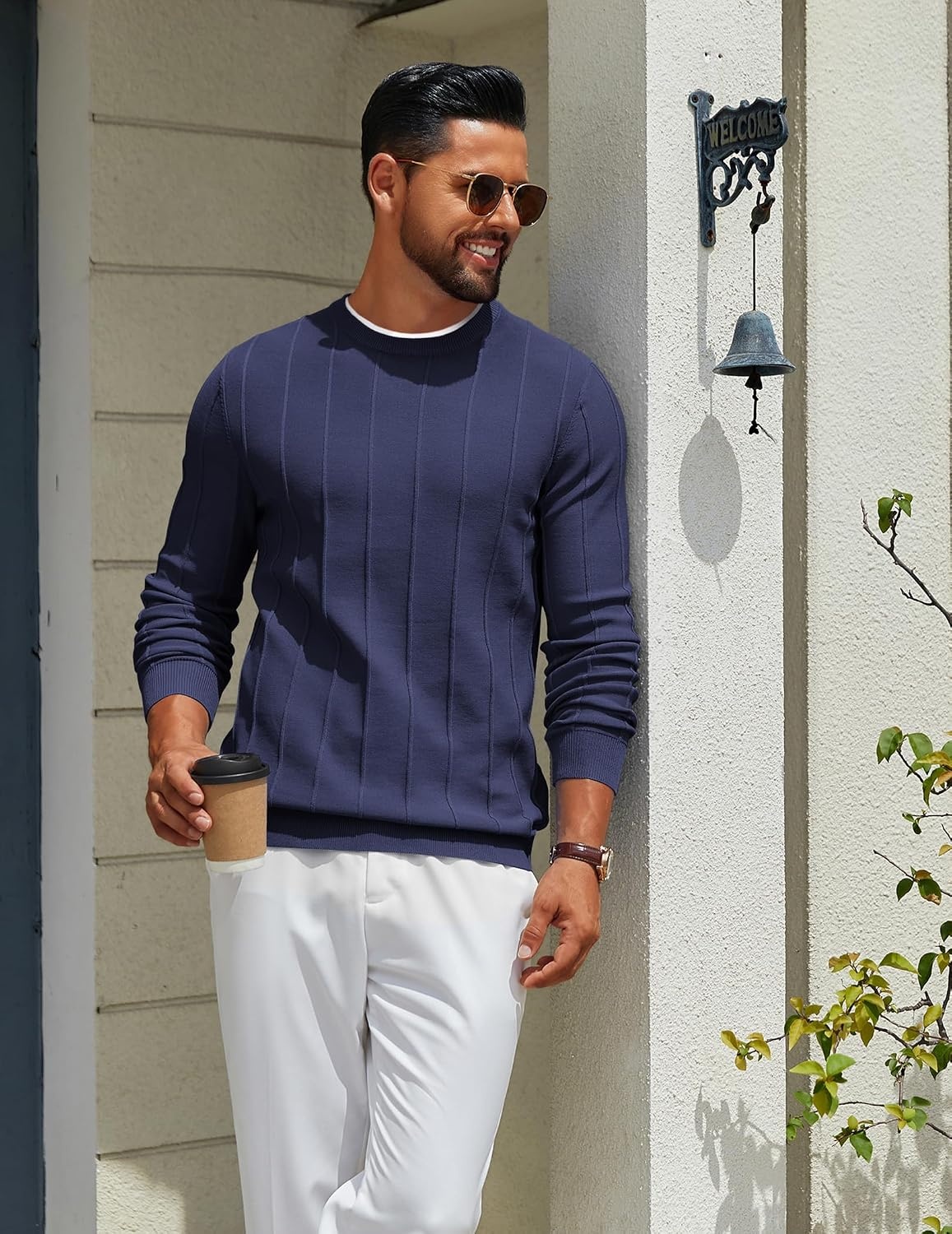 image:imageCOOFANDY Mens Crew Neck Sweater Long Sleeve Casual Knit Dress SweatersNavy Blue