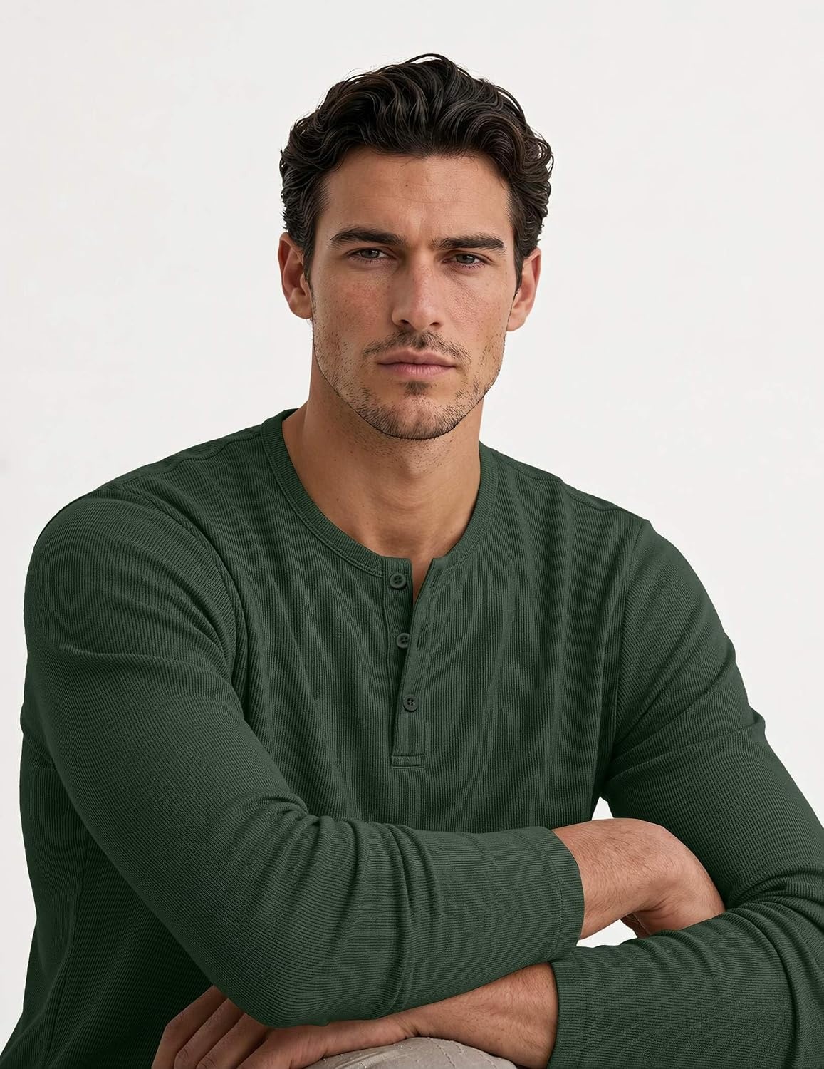 image:imageCOOFANDY Mens Henley Long Sleeve Shirt Lightweight Ribbed Pullover TShirtsArmy Green