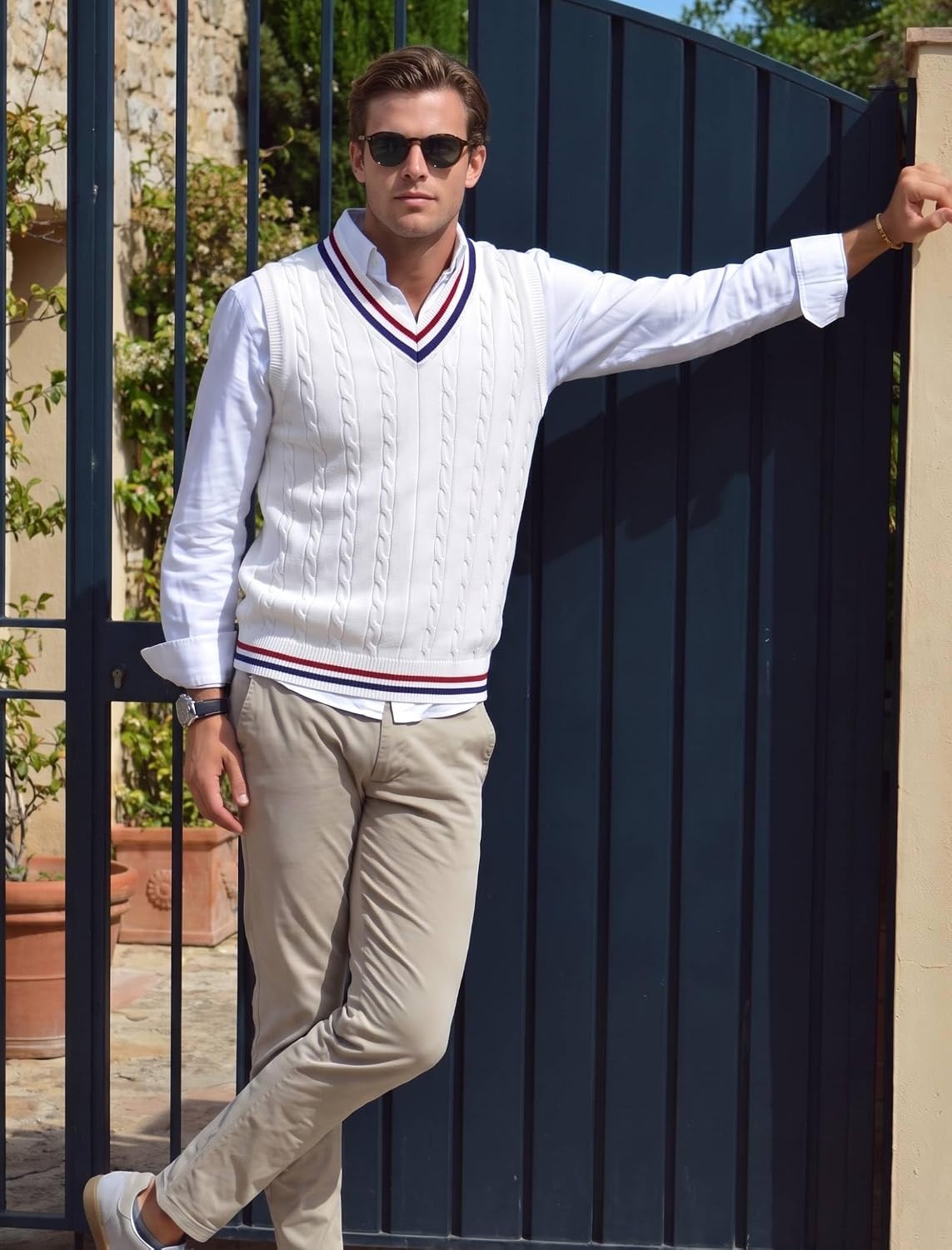 image:imageCOOFANDY Mens Sweater Vest V Neck Casual Sleeveless Knit Pullover SweaterAll White