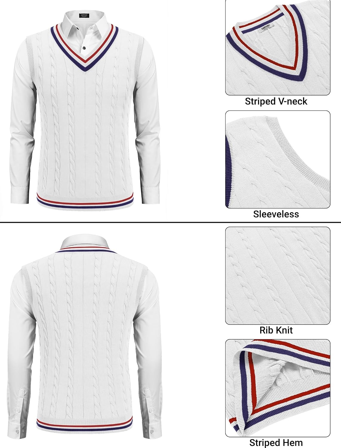 image:imageCOOFANDY Mens Sweater Vest V Neck Casual Sleeveless Knit Pullover SweaterAll White