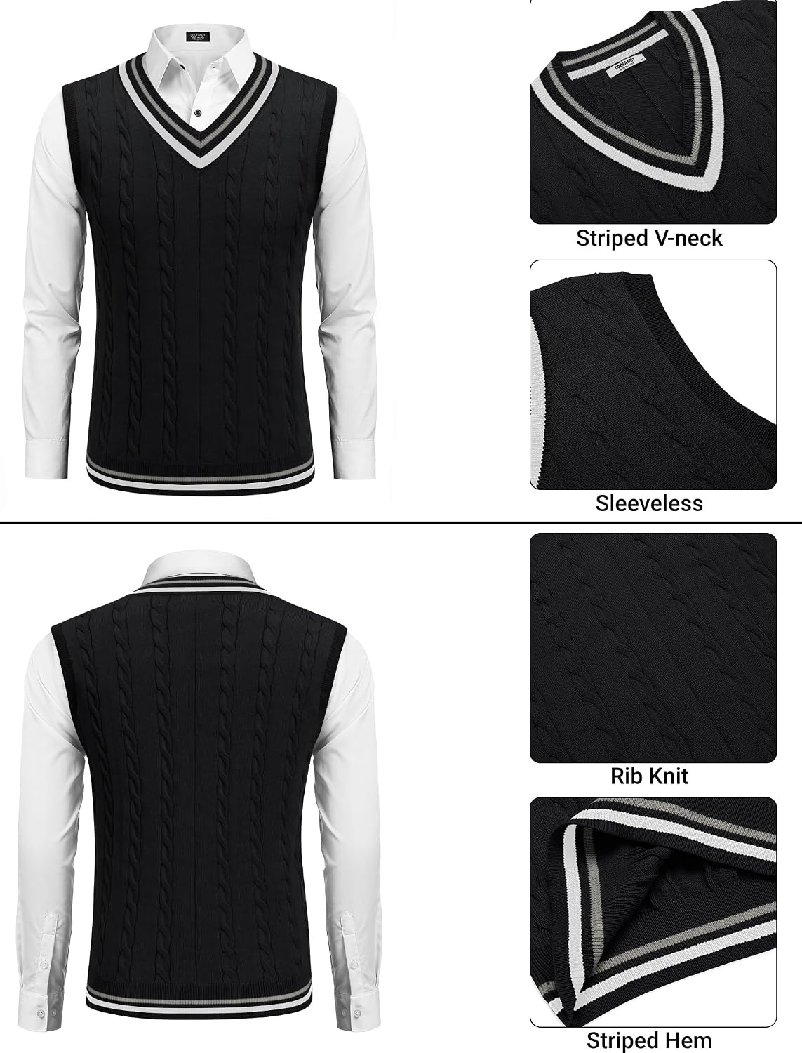 image:imageCOOFANDY Mens Sweater Vest V Neck Casual Sleeveless Knit Pullover SweaterBlack