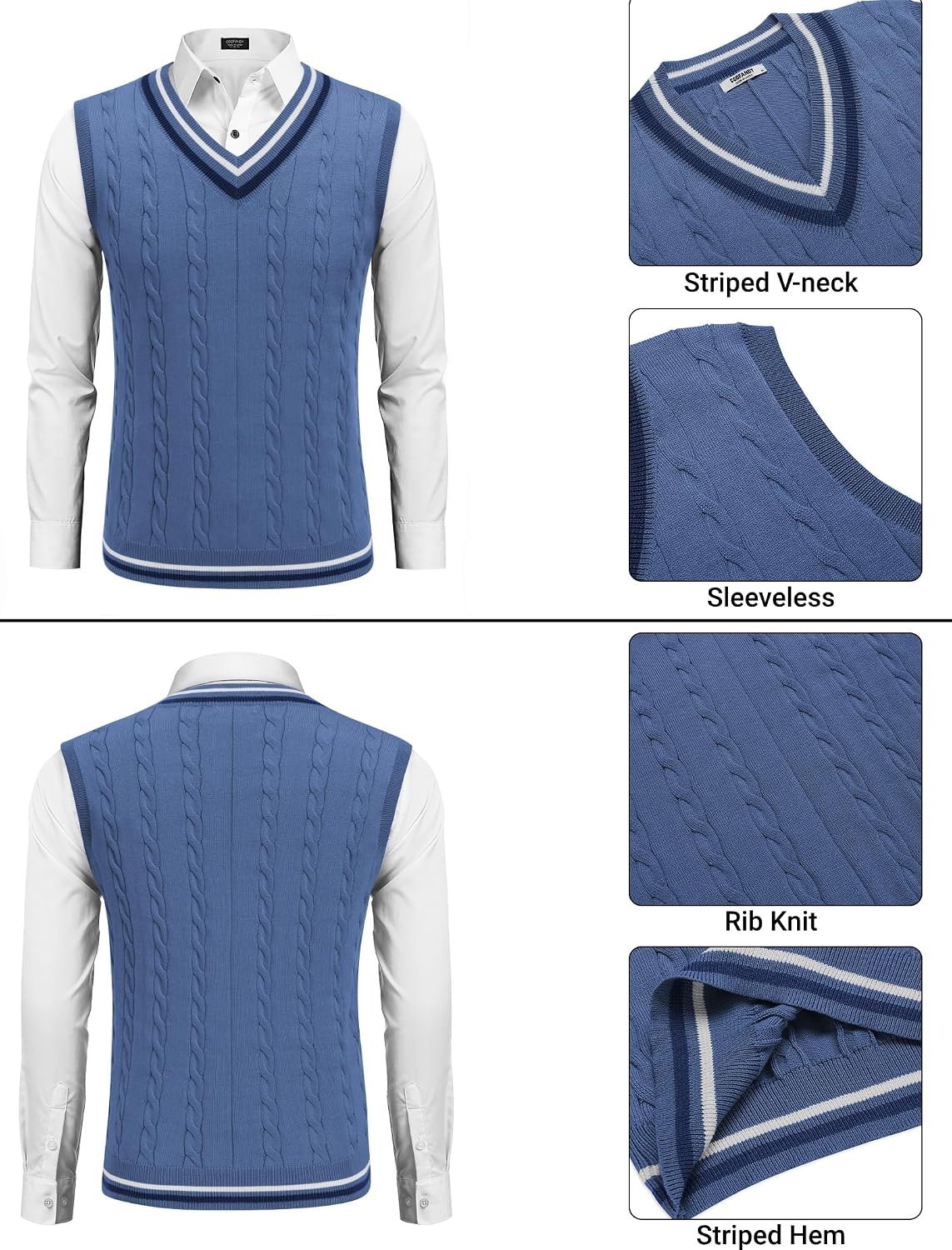 image:imageCOOFANDY Mens Sweater Vest V Neck Casual Sleeveless Knit Pullover SweaterDark Blue