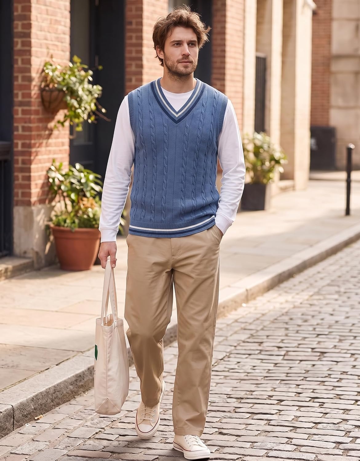 image:imageCOOFANDY Mens Sweater Vest V Neck Casual Sleeveless Knit Pullover SweaterDark Blue