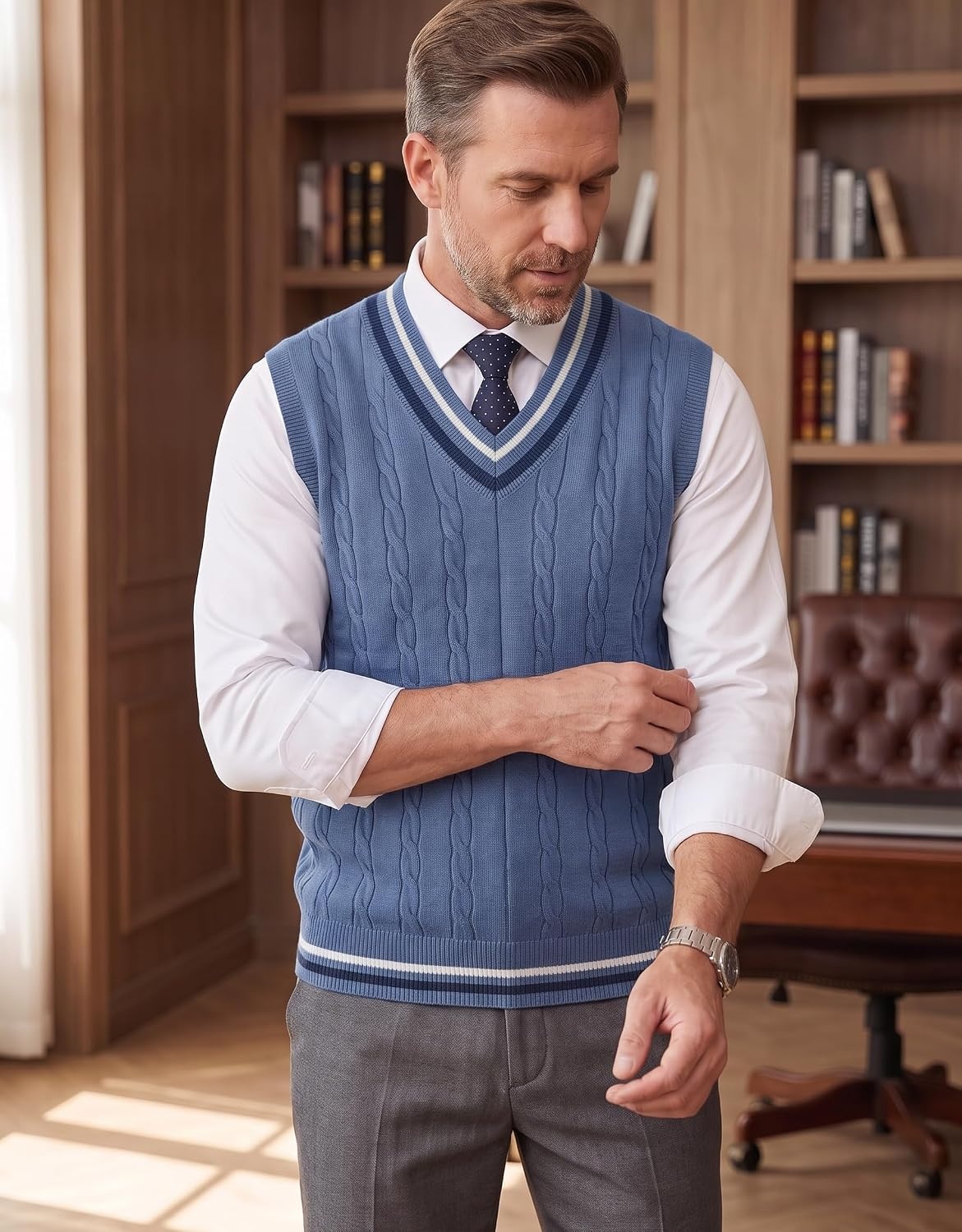 image:imageCOOFANDY Mens Sweater Vest V Neck Casual Sleeveless Knit Pullover SweaterDark Blue
