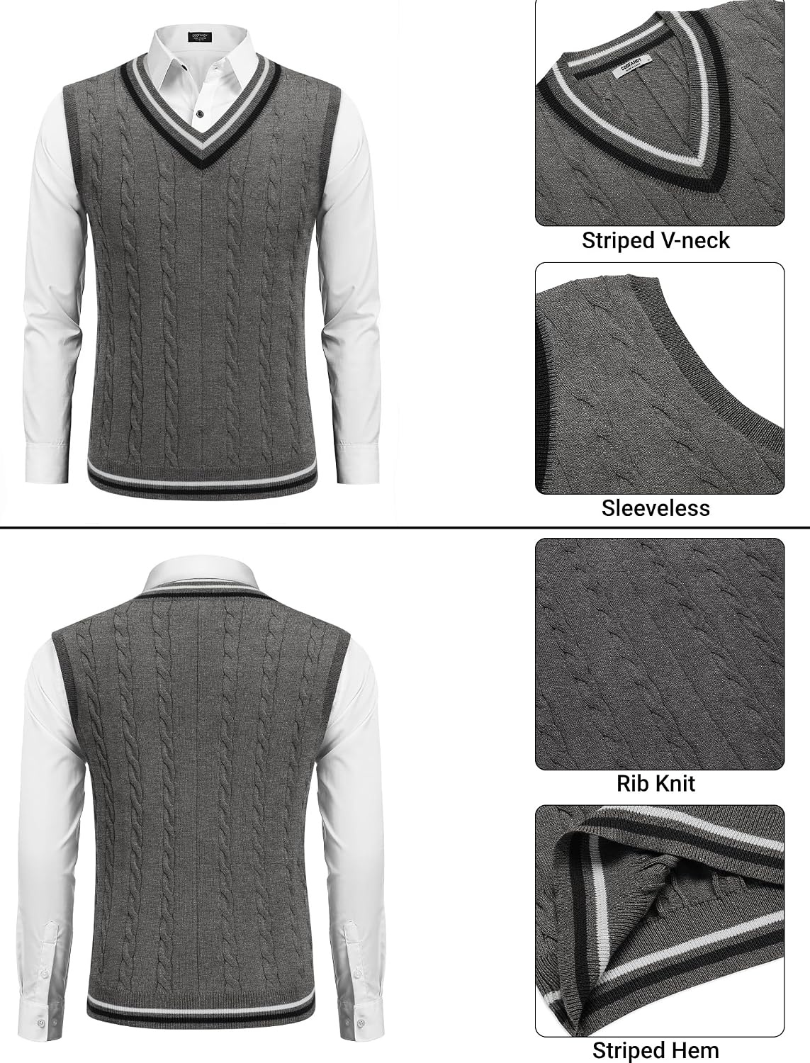 image:imageCOOFANDY Mens Sweater Vest V Neck Casual Sleeveless Knit Pullover SweaterDark Grey