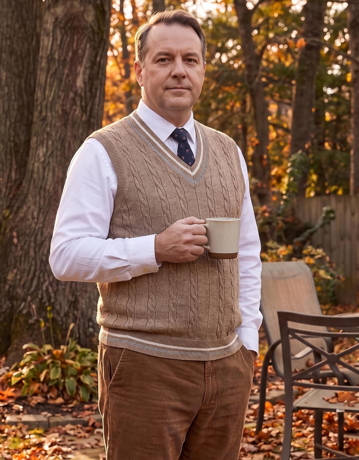 image:imageCOOFANDY Mens Sweater Vest V Neck Casual Sleeveless Knit Pullover SweaterDark Khaki