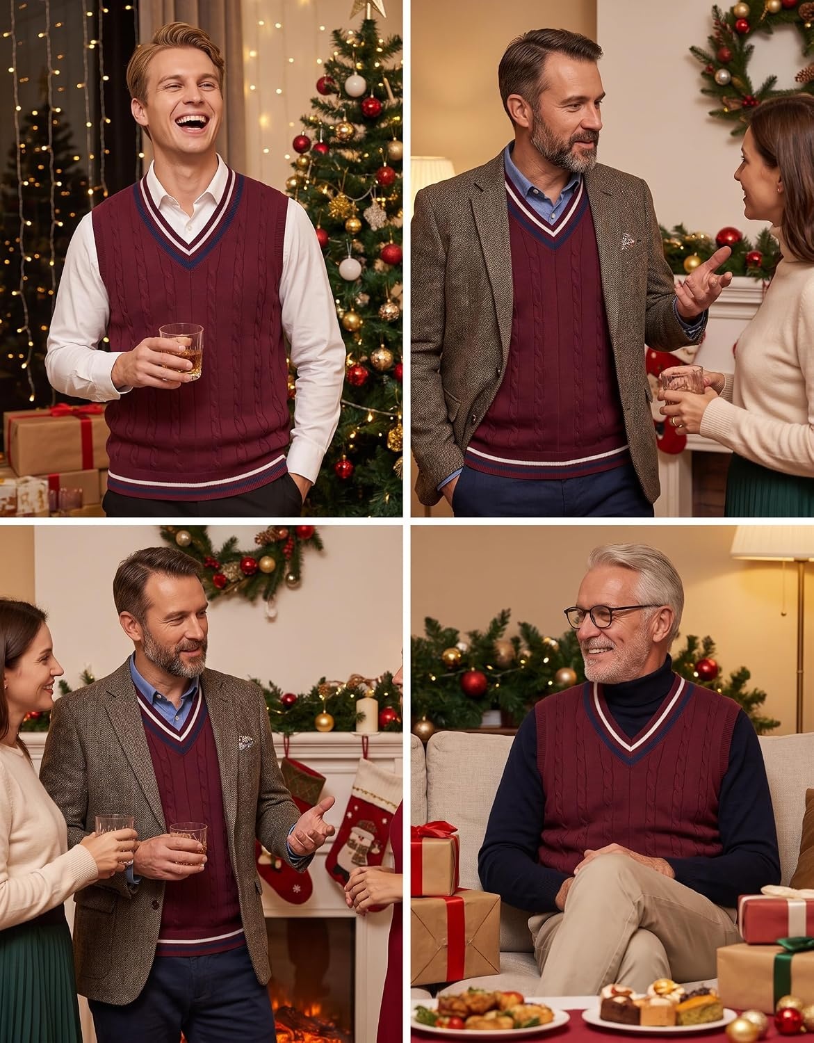 image:imageCOOFANDY Mens Sweater Vest V Neck Casual Sleeveless Knit Pullover SweaterDark Red