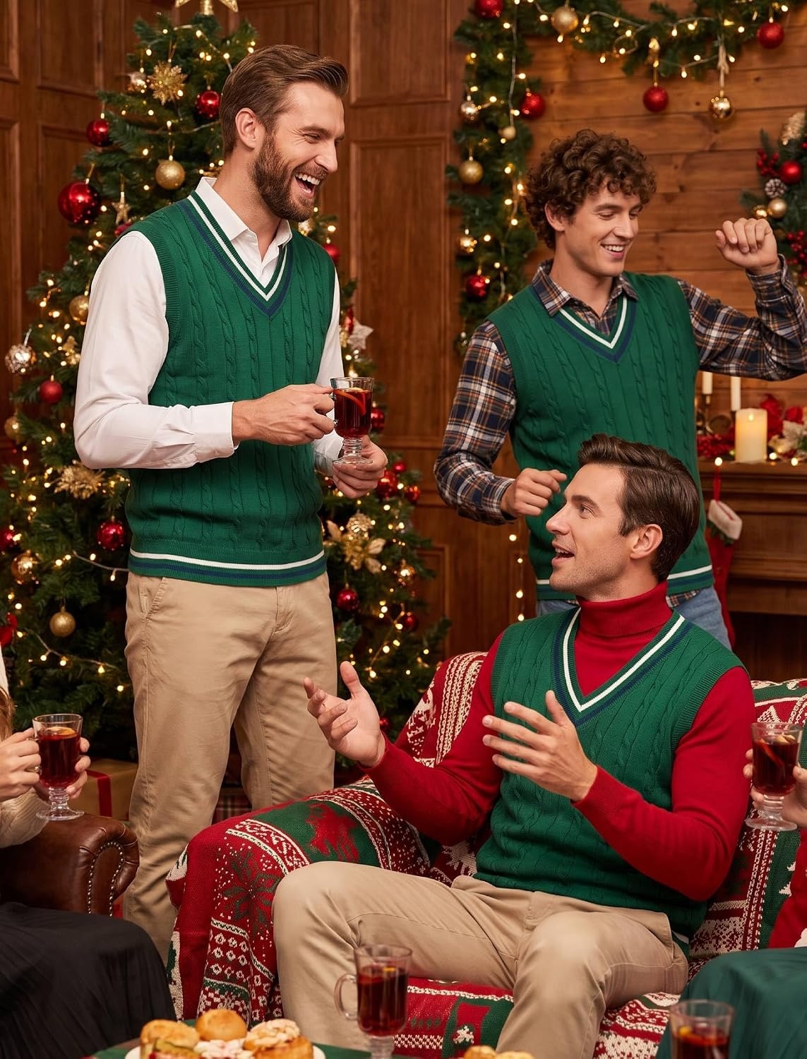 image:imageCOOFANDY Mens Sweater Vest V Neck Casual Sleeveless Knit Pullover SweaterGreen