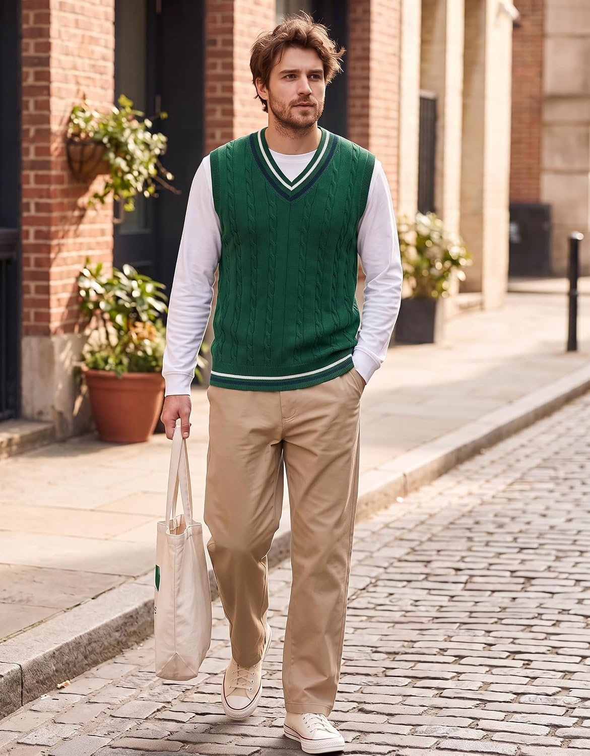 image:imageCOOFANDY Mens Sweater Vest V Neck Casual Sleeveless Knit Pullover SweaterGreen