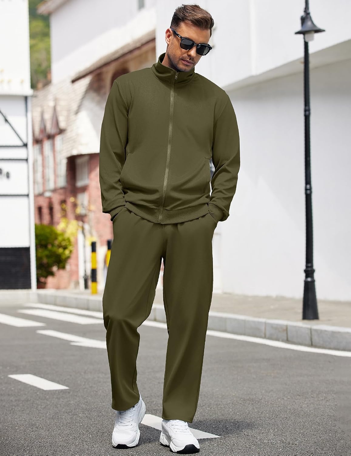 image:imageCOOFANDY Mens Tracksuit Casual Sweatsuit 2 Piece Full Zip Jogging Suit SetArmy Green